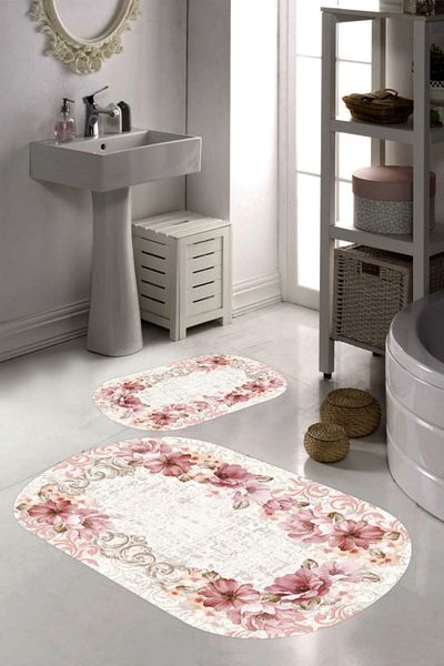MODANOİVA Floral Patterned 2-Piece Bath Mat (50x60 - 60x100)