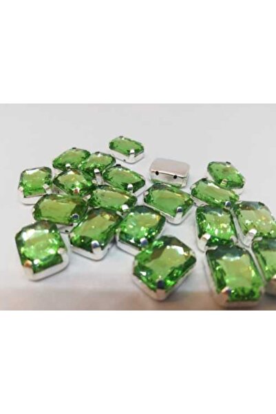 yiğit aksesuar 10x14 Dikdörtgen Açık Yeşil Kasalı Dikme Cam Taş 20 Adet