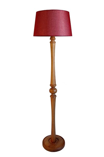 Lambada Torna Ayaklı Masif Lambader ( Bordo Keten / Açık Ceviz)