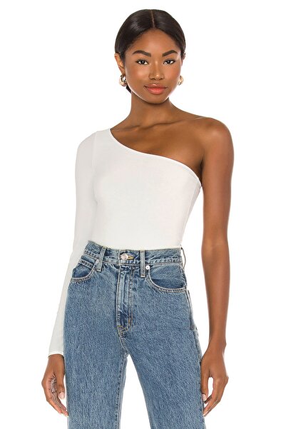 By Kul Design Λευκό γυναικείο κορμάκι από μεταξωτό ζέρσεϊ με έναν ώμο