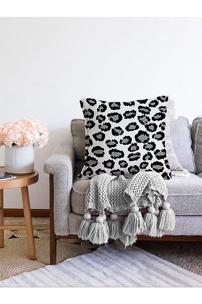 Realhomes Desen geometric cu două fețe pe fundal gri, imprimat digital, modern Raschel, tricotat, husă de pernă.