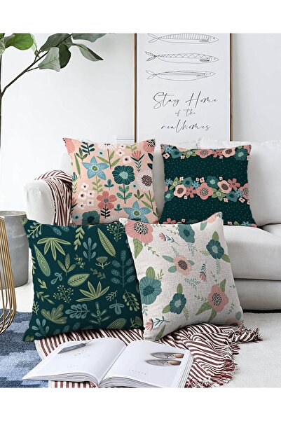 Realhomes Σετ 4 μοντέρνα ριχτάρι μαξιλαροθήκη με μοτίβο λουλουδιών σε πολύχρω...