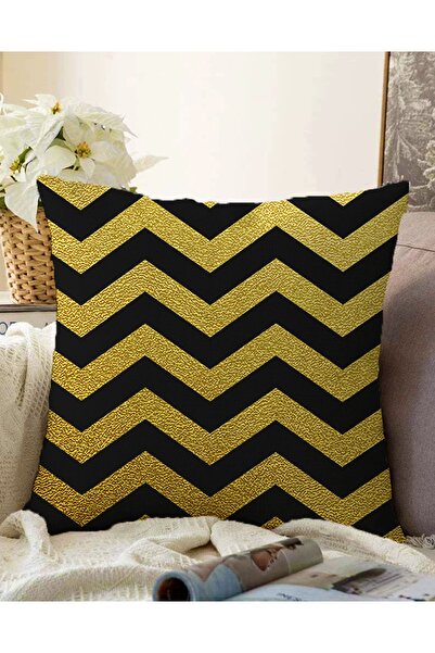 Realhomes Dvostrana zlatna pozadina sa crnim geometrijskim zigzag uzorkom, mo...