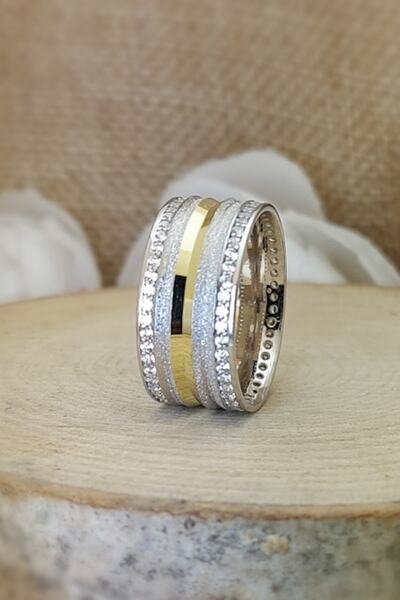 Silver Self Gümüş Alyans Matlı Üç Çizim