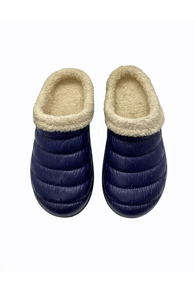 Akınal Bella Women's Navy Blue Furry Winter Slippers