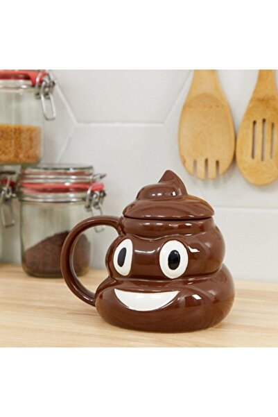 MOBGİFT Kaka Emoji Kupa Bardak, Poo Mug, Kaka Tasarım Kupa (Kapaklı)