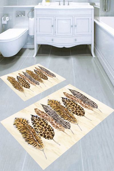 MODANOİVA Leopard Leaf Patterned 2-Piece Bath Mat (50x60 - 60x100)