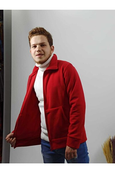 Nacar Unisex Kırmızı Fermuarlı Polar