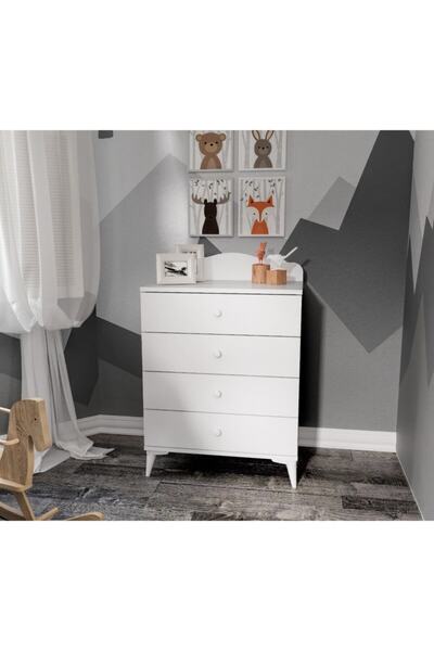 Baby Darling Mdf Yavrulu Kanguru Karyolalı Çocuk Odası 5 Parça Set Beyaz %100 Mdf