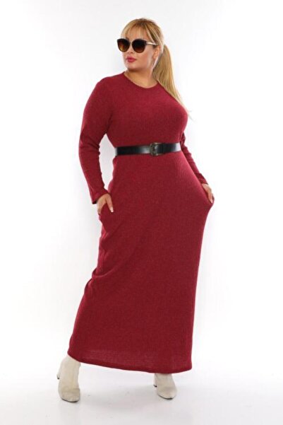 Şirin Butik Women's Large Size Red Camisole Fabric Long Dress