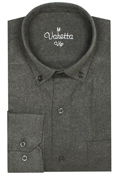 Varetta Ανδρικό χειμερινό πουκάμισο με μακρυμάνικο πέτο με κουμπιά, πράσινο κλασικό κόψιμο