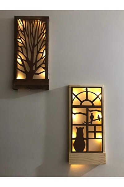 MSAĞWOODS Aç Kapa Ledli Masif Ahşap Tablo Hol Antre Gecelamba Duvar Süsü 36x1...