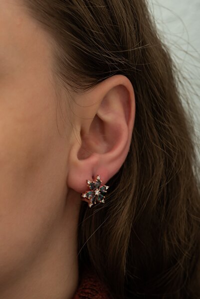 Nereze 925 Ayar Mistik Topaz Taşlı Çiçek Küpe Kadın Gümüş Küpe