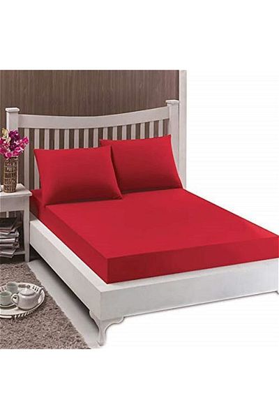 mer-tim ezberbozan ev tekstili Mer-tim Cotton Ranforce Double Elasticless Red Sheet Set - 240x260