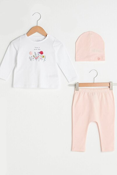 LC Waikiki Baby Girl Optic White Ffb Top and Bottom Set