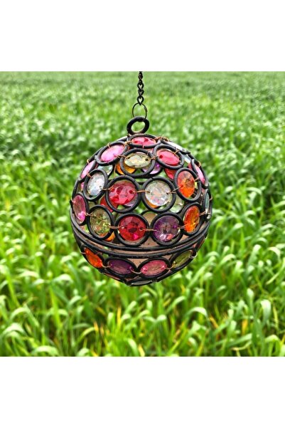 ArtemisDükkan Renkli Taşlı Kandil Mumluk Eskitme Özel Tasarım Top Mumluk