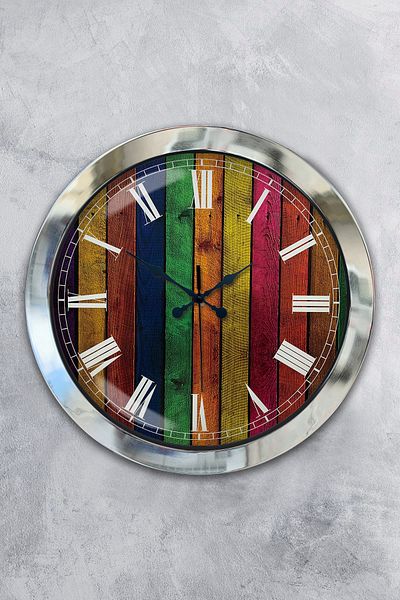 Kasva Concept 36 cm Chrome Metal Color World Wall Clock