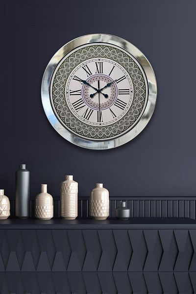 Kasva Concept Gift 36 cm Chrome Metal Roman Numeral Wall Clock
