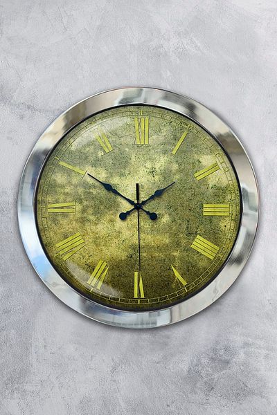 Kasva Concept Gift 36 cm Chrome Metal Antique Wall Clock