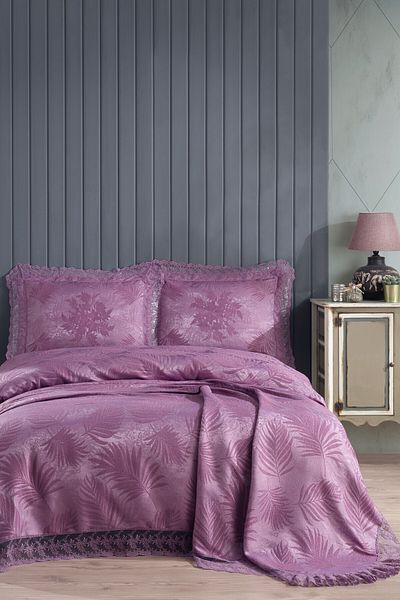 BİRHOME Pera Lace Double Bedspread 3 Pieces (plum)