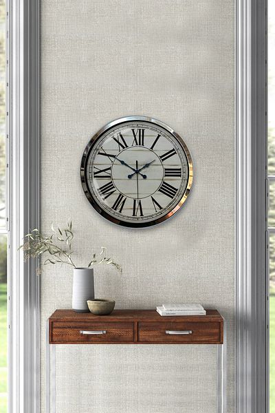 Kasva Concept 40 cm Chrome Metal Roman Numeral Wall Clock