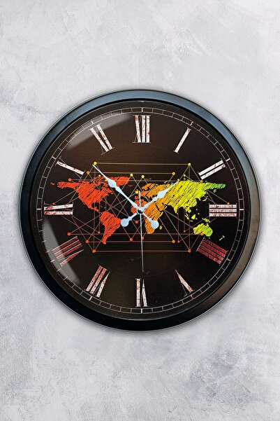 AİB STORE Δώρο 40 εκ. Μαύρο Μεταλλικό Ρολόι Τοίχου Χάρτη