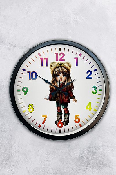 Kasva Concept 40 cm Black Metal Young Girl Wall Clock