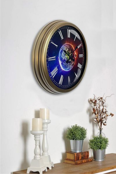 Kasva Concept Gift 40 cm Antique Metal World Wall Clock