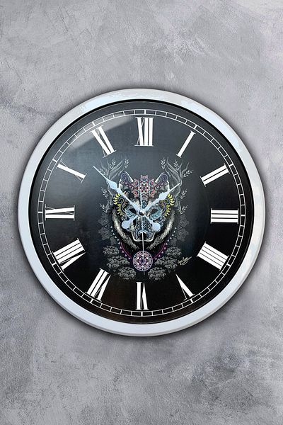 Kasva Concept Gift 40 cm White Metal Wolf Wall Clock