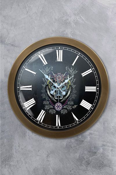 Kasva Concept Gift 36 Cm Tumbled Metal Wolf Wall Clock