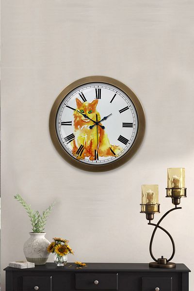 Kasva Concept Gift 36 cm Antique Metal Cat Wall Clock