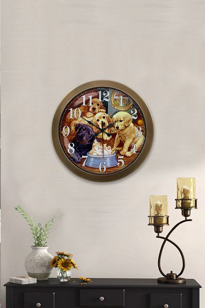 Kasva Concept Gift 36 cm Antique Metal Dogs Wall Clock