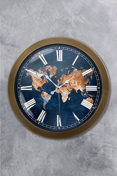 Kasva Concept Gift 36 cm Antique Metal World Map Wall Clock