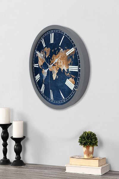 Kasva Concept 36 cm Chrome Metal World Map Wall Clock