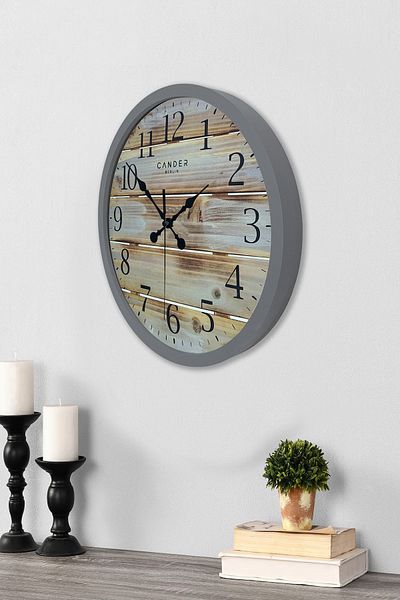 Kasva Concept Gift 36 cm Chrome Metal Wooden Look Wall Clock