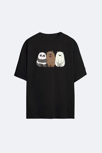 Generic Brand Unisex crna Ayya Oversize kroj crna We Bare Bear T-shirt