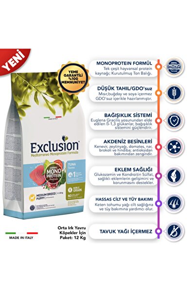 Exclusion Düşük Tahıllı Düşük Tahıllı Ton Balıklı Ve Narlı Yavru Köpek Maması 3kg