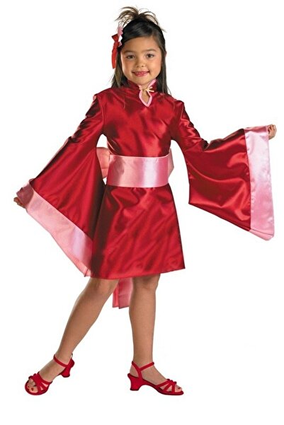 Bkmc Kız Çocuk Kırmızı Japon Kimono Kostüm
