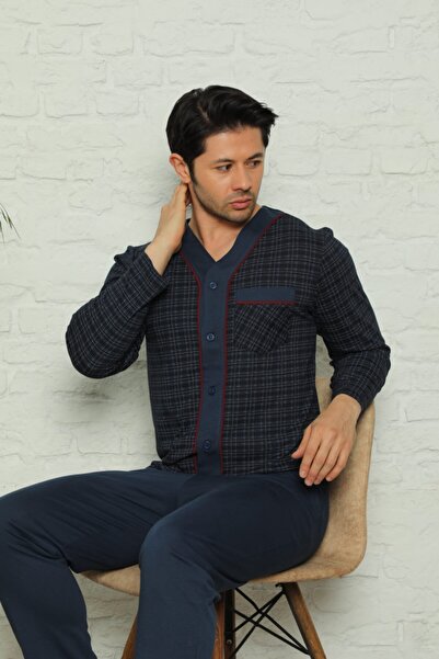 BİRŞEN Erkek Lacivert Uzun Kollu Penye Pijama Takımı