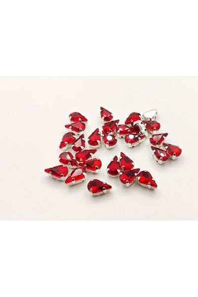 yiğit aksesuar 6X10 (1 cm) Case Strut Drop Glass Stone Red 20 Pieces