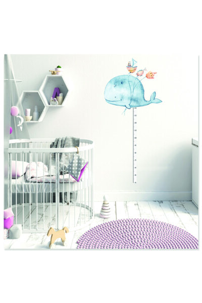 Sticker Sepetim Autocolant de perete cu măsurător de înălțime pentru cameră pentru copii cu acuarelă balenă