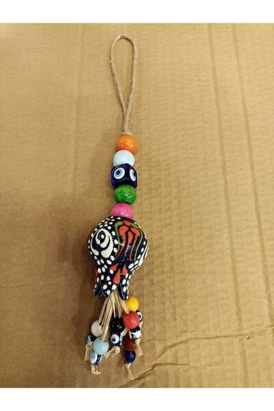 Trend Dünyası Ornament de perete/ușă de grădină din ceramică, brodat manual, cu șnur de paie, mărgele Nazar și ciucuri.