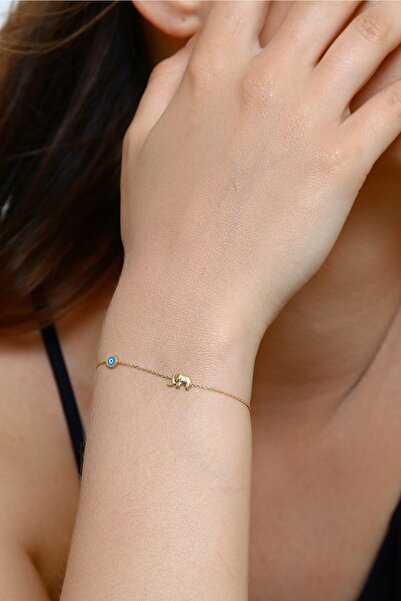 Altınkesesi 14 Ayar Altın Nazarlı Fil Bileklik