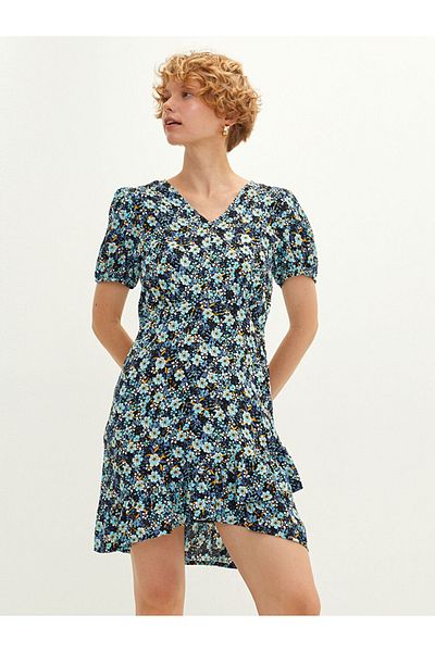 LC Waikiki V-Neck Floral Short Sleeve Viscose Women's Dress