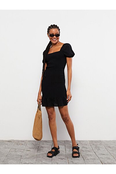 LC Waikiki Rochie de damă din viscoză cu mânecă scurtă, guler pătrat