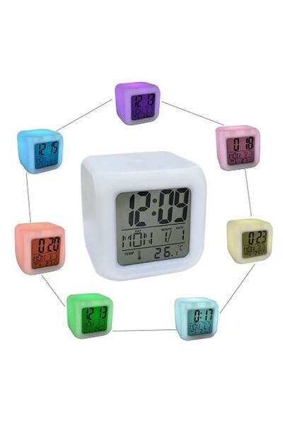 Kenpool 7 Renk Değiştiren Alarmlı Termometre Masa Gece Lambası Dijital Başucu...