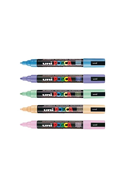 Uni مجموعة أقلام Posca مكونة من 5 قطع - ألوان فاتحة 1.8-2.5 ملم