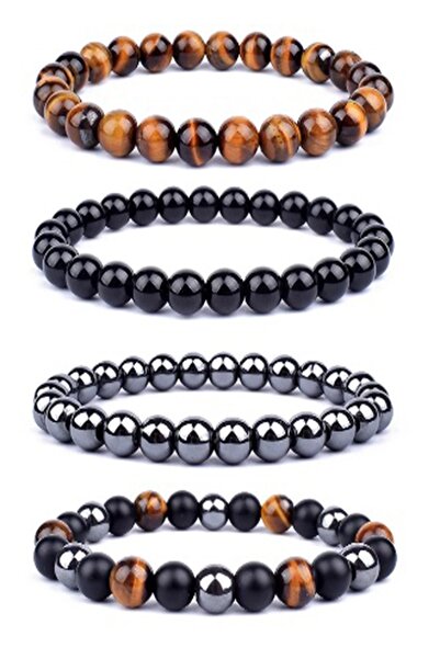 NehirTaş Sertifikalı Doğal Kaplan Gözü, Obsidyen , Hematit Bileklik