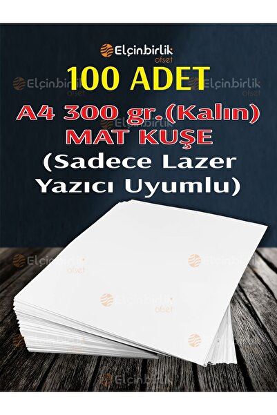 elçinbirlik A4 Mat Kuşe 100 Adet 300 Gr Kalın Sadece Lazer Yazıcı Uyumlu