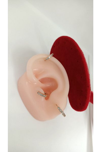 Arescollection Surgical Steel Rosegold Full Round Stone Tragus Cartilage Ring Piercing